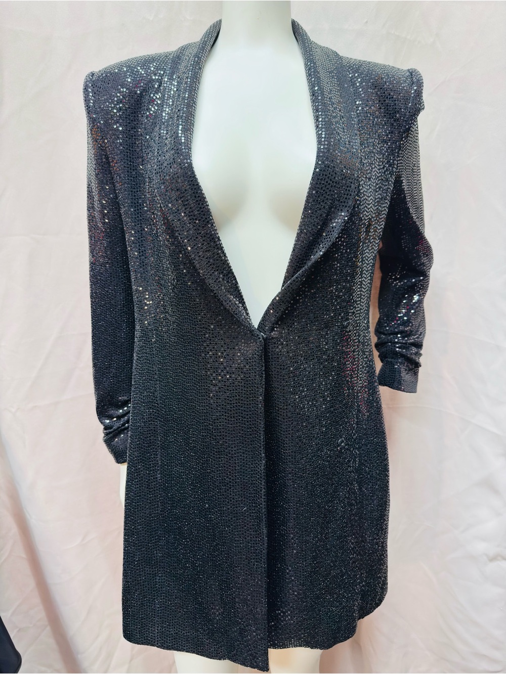 Zara Black Sequin Long-Sleeve Plunge Dress